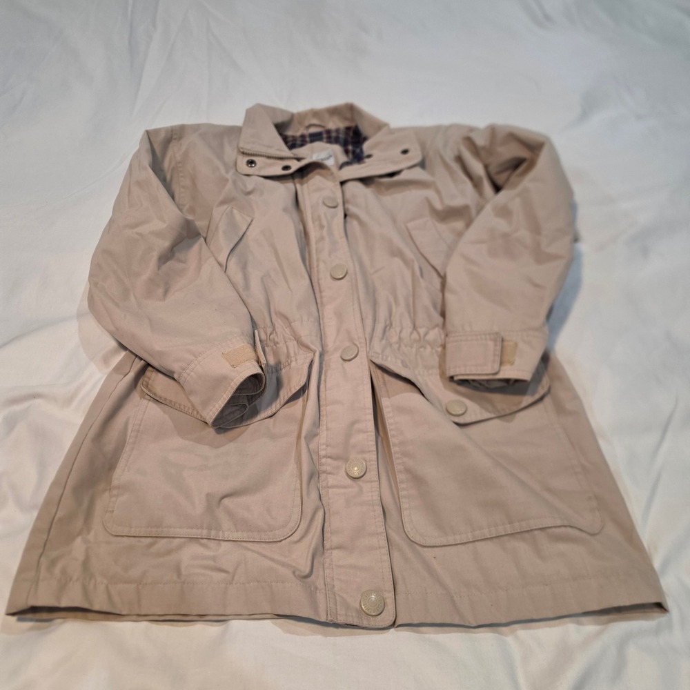 Cabin Creek Utility Jacket Womens Small Tan Good Plaid Lined Cinched Waist Coat